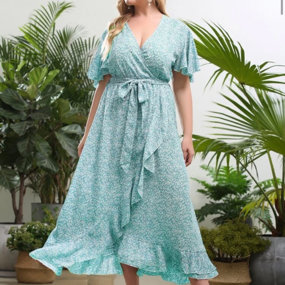 Floral Belted Ruffle Wrap A-line Dress